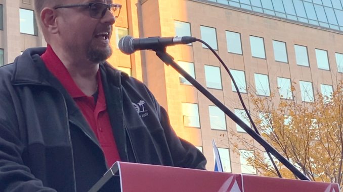 GVP Dave Chartrand speaking at the CUP Rally on Nov 2, 2022